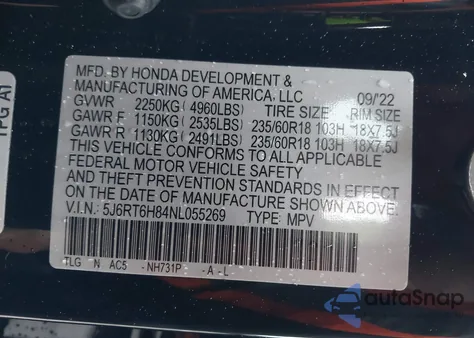 2022 Honda Cr-V Hybrid Ex-L z USA, uszkodzony, nr VIN 5J6RT6H84NL055269